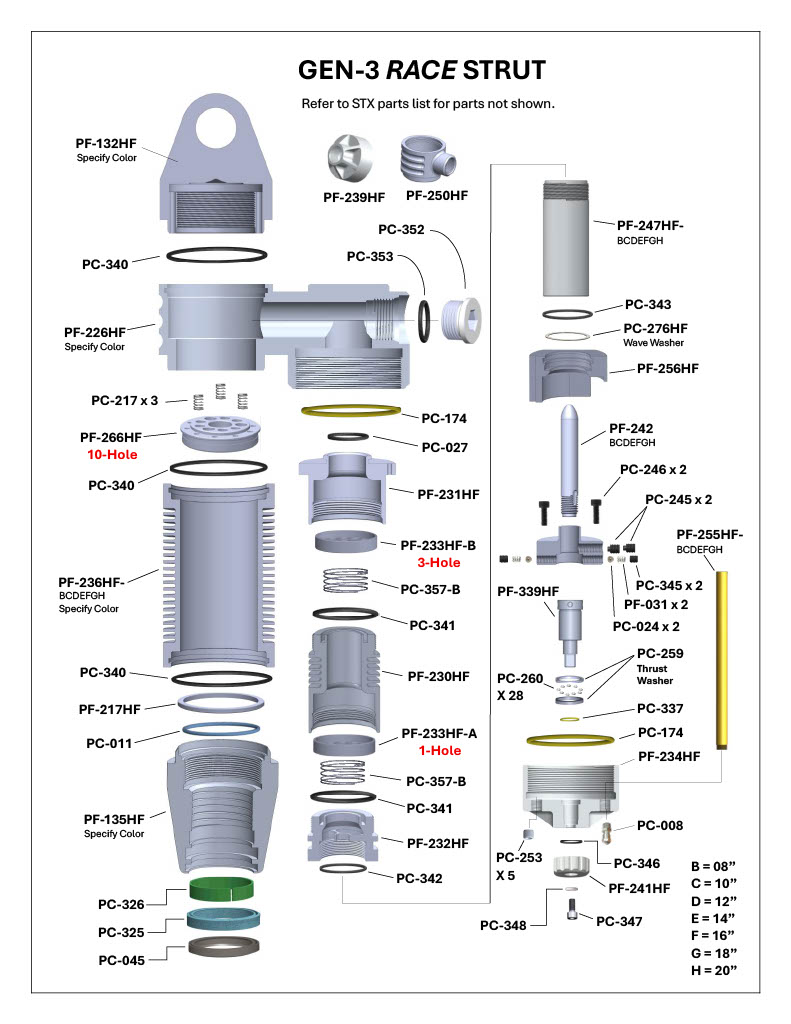 GEN-3 Race Strut exploded-view parts diagram