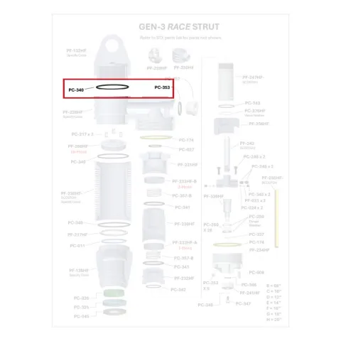 Where PC-340 sits in the ORI GEN-3 Race Strut - exploded diagram with the part highlighted