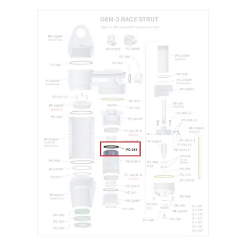 Where PC-341 sits in the ORI GEN-3 Race Strut - exploded diagram with the part highlighted