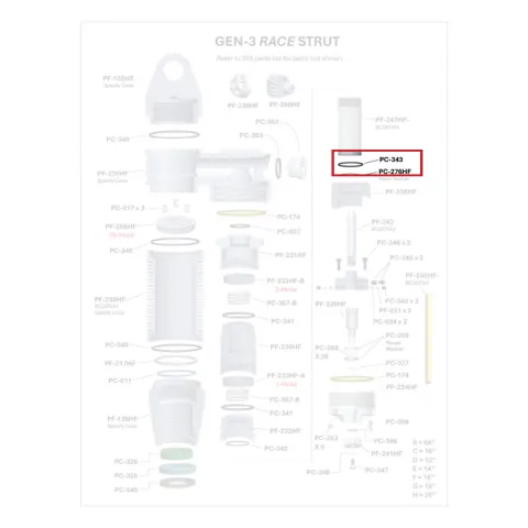 Where PC-343 sits in the ORI GEN-3 Race Strut - exploded diagram with the part highlighted