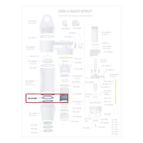 Where PF-217HF sits in the ORI GEN-3 Race Strut - exploded diagram with the part highlighted
