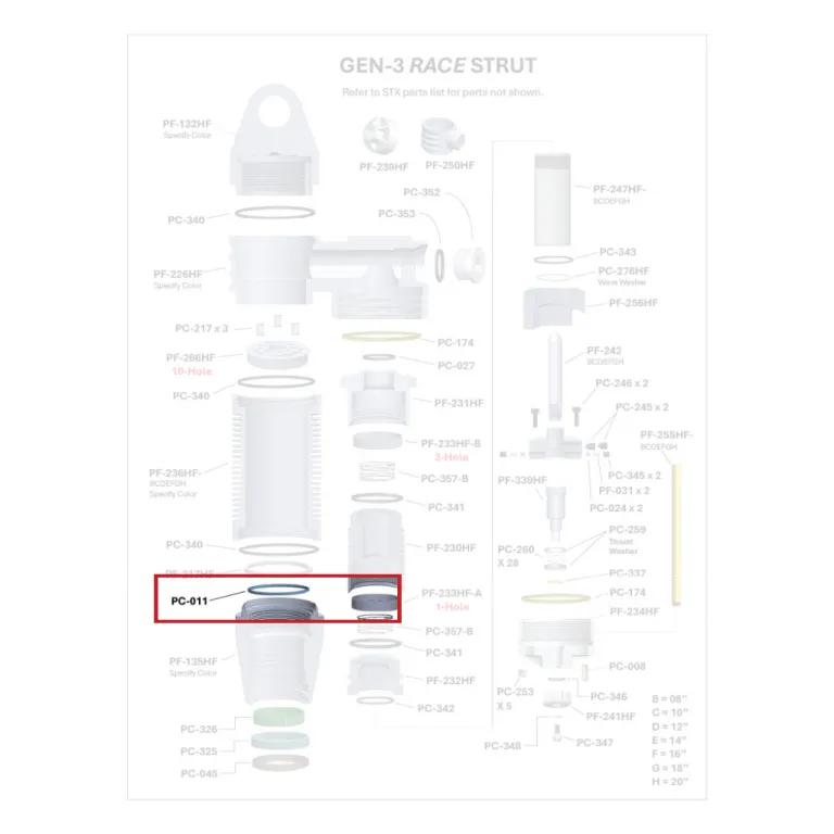 Where PC-011 sits in the ORI GEN-3 Race Strut - exploded diagram with the part highlighted
