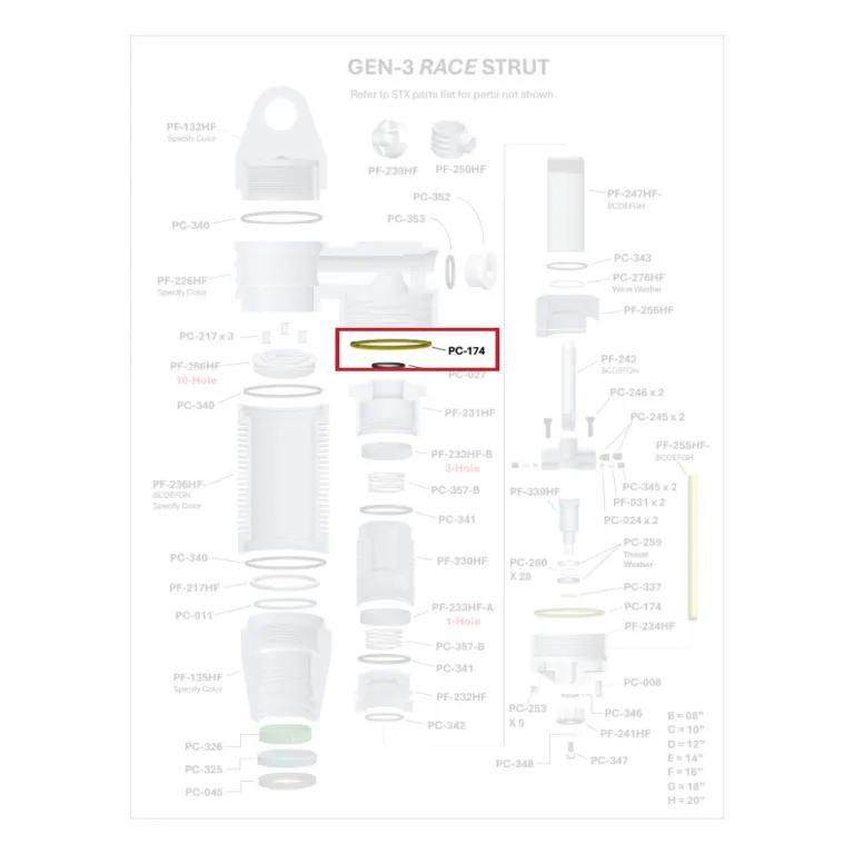 Where PC-174 sits in the ORI GEN-3 Race Strut - exploded diagram with the part highlighted