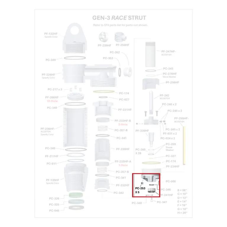 Where PC-253 sits in the ORI GEN-3 Race Strut - exploded diagram with the part highlighted