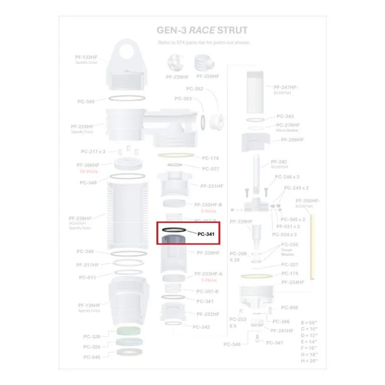 Where PC-341 sits in the ORI GEN-3 Race Strut - exploded diagram with the part highlighted