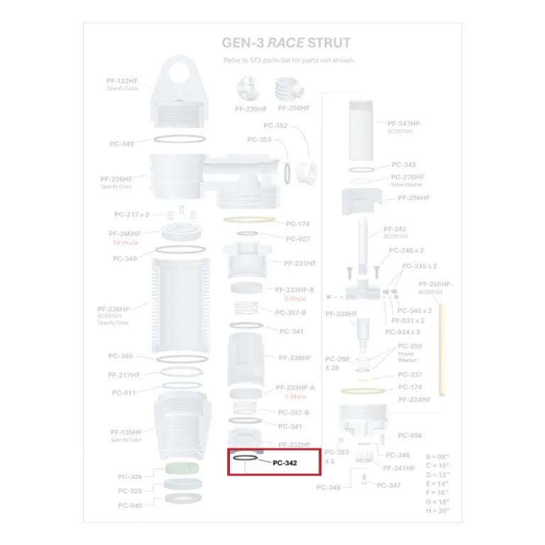 Where PC-342 sits in the ORI GEN-3 Race Strut - exploded diagram with the part highlighted