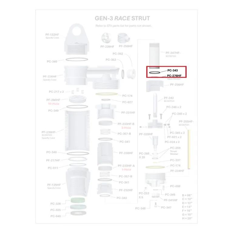 Where PC-343 sits in the ORI GEN-3 Race Strut - exploded diagram with the part highlighted