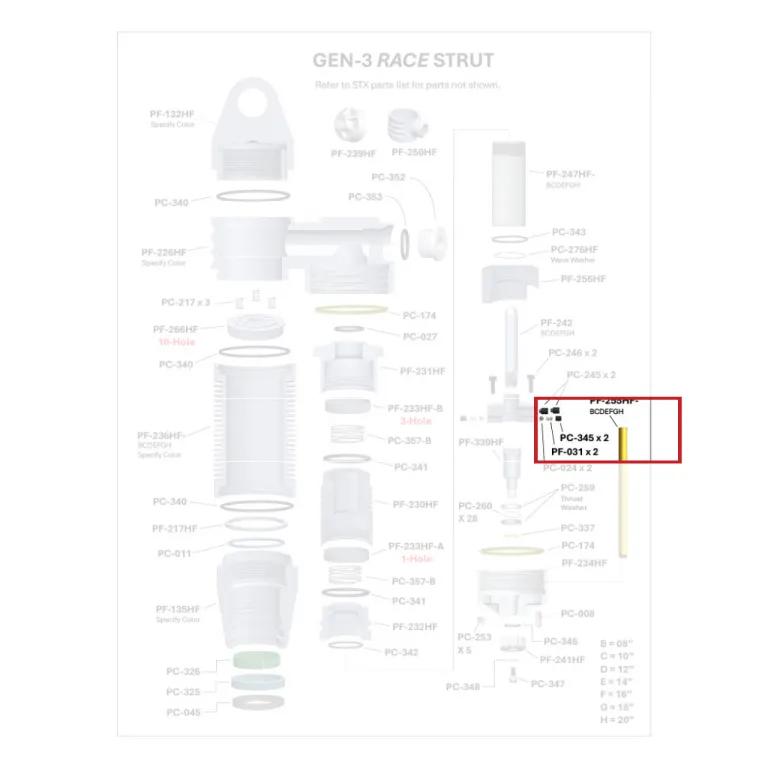 Where PC-345 sits in the ORI GEN-3 Race Strut - exploded diagram with the part highlighted