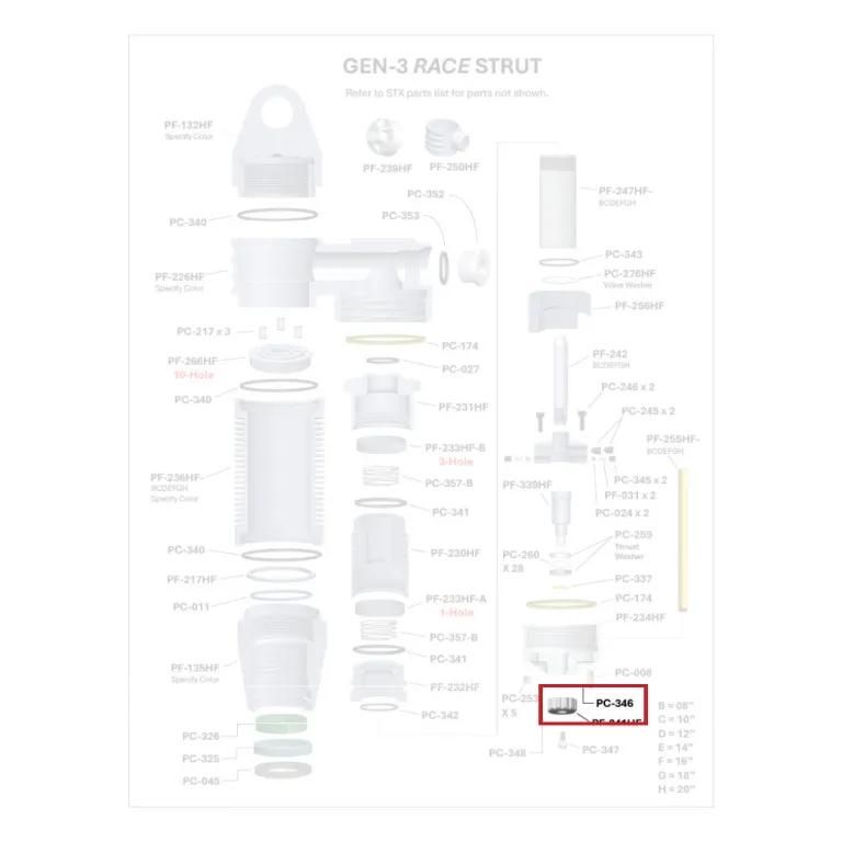 Where PC-346 sits in the ORI GEN-3 Race Strut - exploded diagram with the part highlighted
