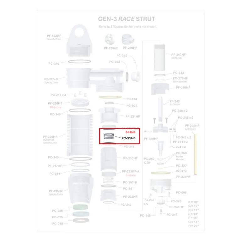 Where PC-357-B sits in the ORI GEN-3 Race Strut - exploded diagram with the part highlighted
