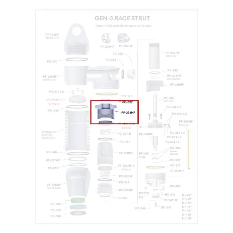 Where PF-231HF sits in the ORI GEN-3 Race Strut - exploded diagram with the part highlighted