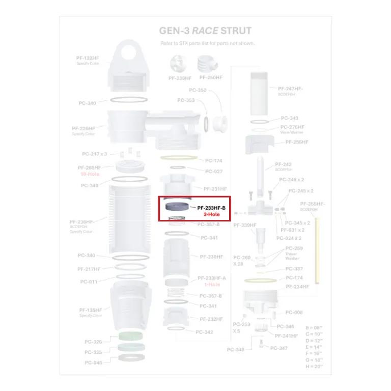 Where PF-233HF-B sits in the ORI GEN-3 Race Strut - exploded diagram with the part highlighted